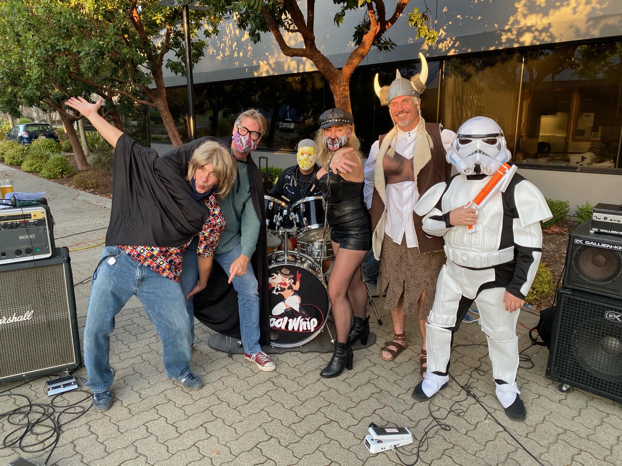 Band in costume with drums